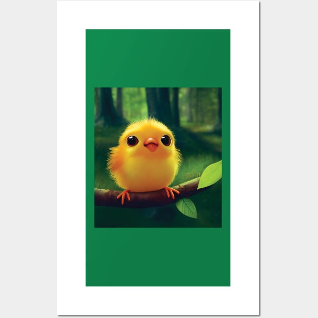 Cute Fluffy Chick or Baby Yellow Bird Wall Art by Geminiartstudio